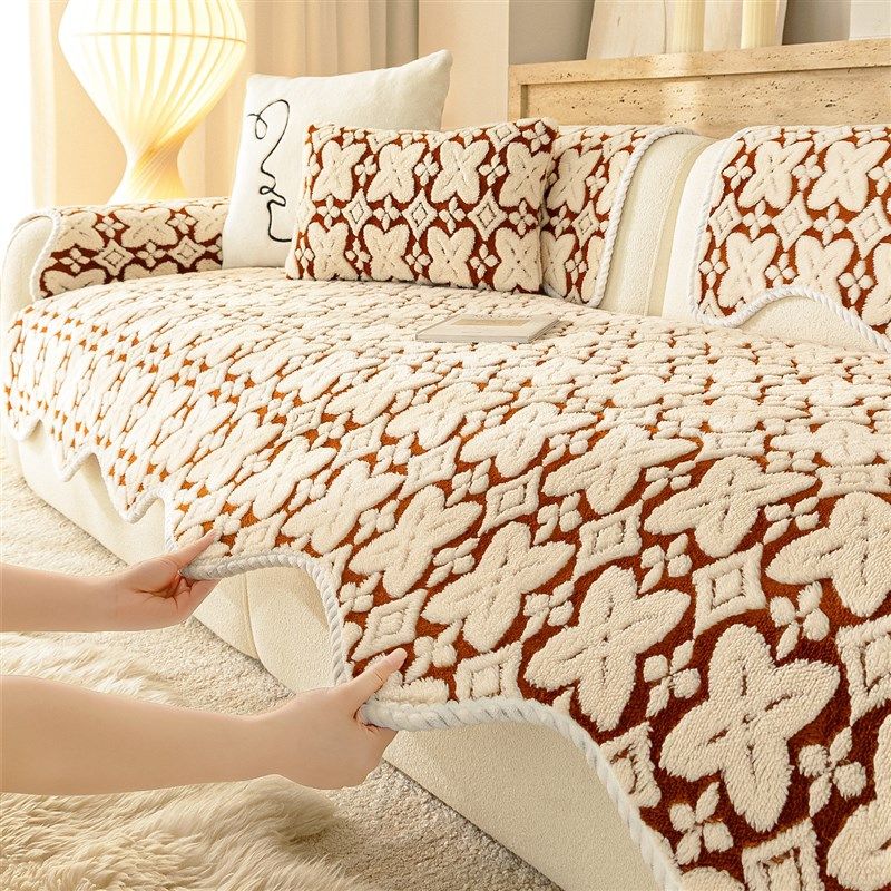 舒棉绒沙发垫冬加厚毛绒2025新款固定防滑直排坐垫一片式座垫盖布