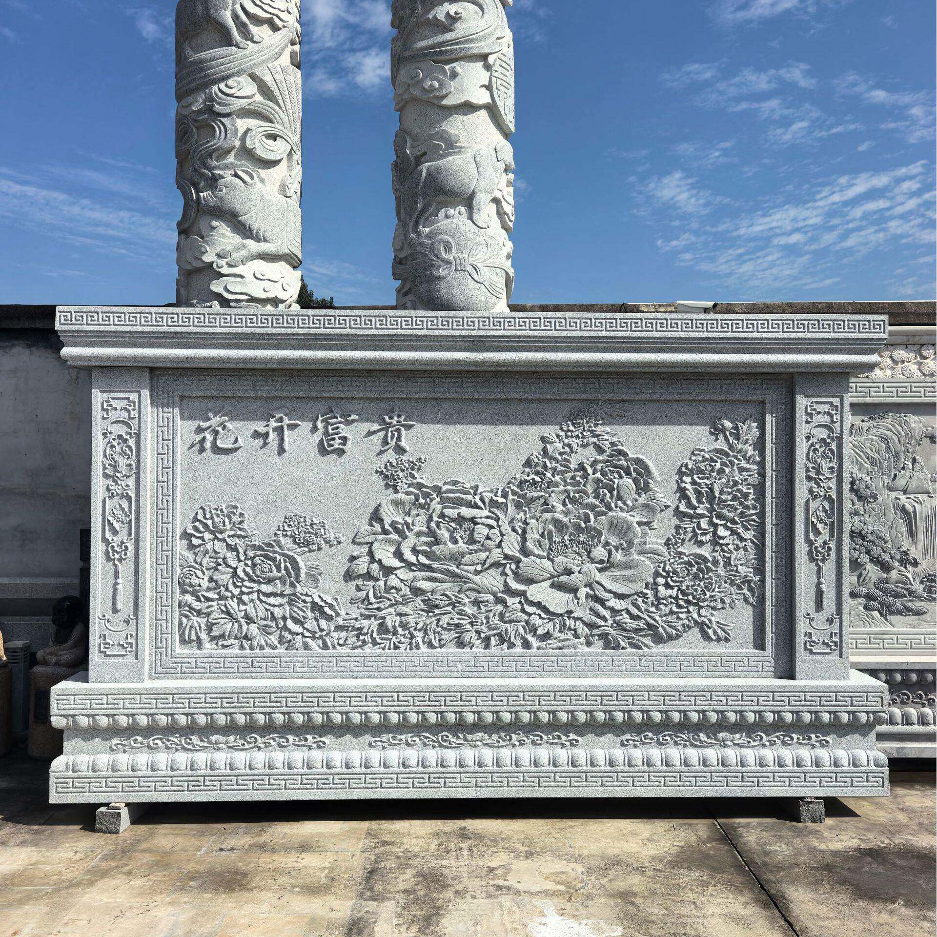 石雕影壁墙壁画开门迎福天然石材厂家雕刻别墅自建房门口遮挡摆件