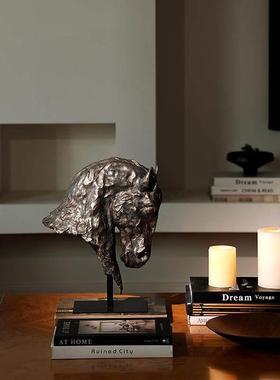 形上中古马头仿铜雕塑法式黑马墨色之魅客厅开运乔迁送礼装饰摆件