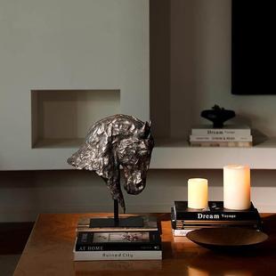 形上中古马头仿铜雕塑法式黑马墨色之魅客厅开运乔迁送礼装饰摆件