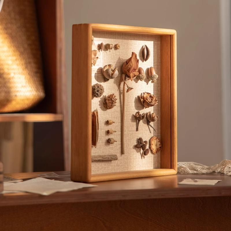 标本框复古手工立体植物干花中空相框奖牌徽章收纳标本展示实木框