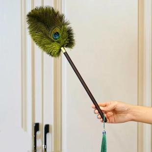 饰 孔雀鸵鸟毛防静电不掉毛胡桃色手柄除尘掸子家用高档装