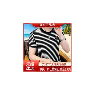 VESTIGE男士条纹短袖夏新款2025时尚潮流百搭经典韩版圆领男装t恤