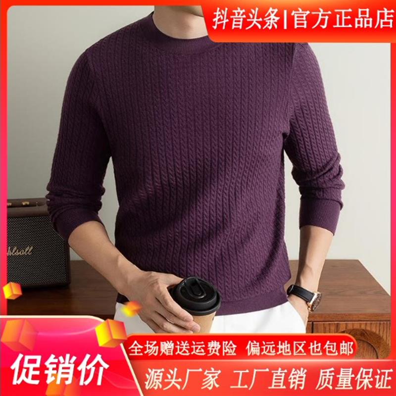 绅度轩服饰LMVQ/2026秋冬男士老钱风圆领重工提花休闲针织打底衫