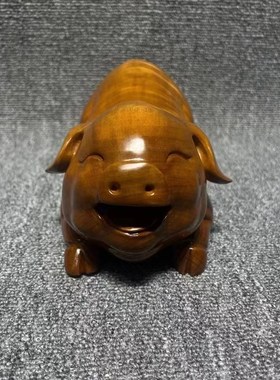 金丝楠木小叶桢楠金猪25*13*11实木水波纹招财客厅摆件送礼盒装