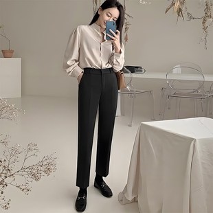 秋冬加绒西装裤女九分高腰直筒西裤职业休闲加厚小个子烟管裤子