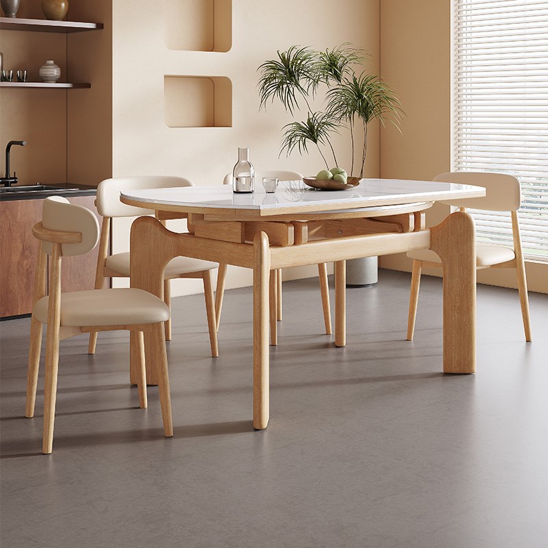大象腿餐桌原木奶油风胡桃木实木岩板餐桌小户型家用圆形饭桌