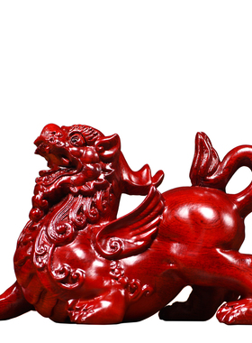 红花梨木雕貔貅摆件新中式实木皮丘一对家居客厅办公装饰工艺礼品