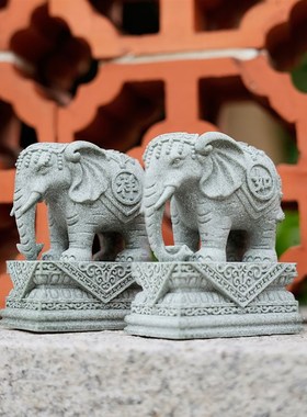 中式石雕大象摆件一对客厅招财办公桌摆放玄关庭院吸水象工艺品