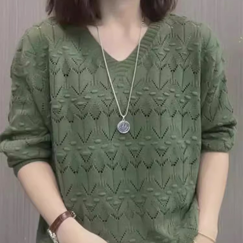 短款毛衣洋气春装2024新款女装V领针织衫打底衫春秋中年妈妈上衣