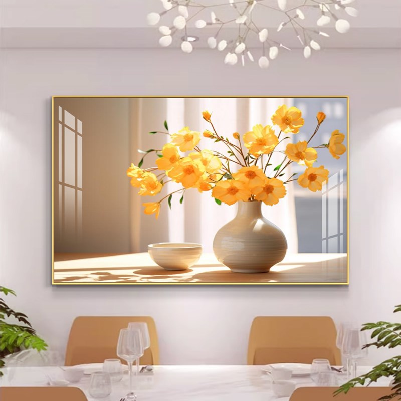 轻奢餐厅装饰画田园花卉客厅沙发背景墙挂画酒店饭厅墙上装饰画图片