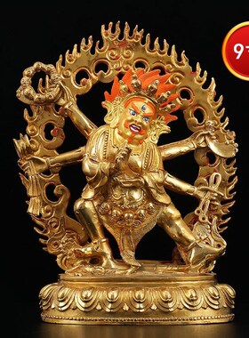 仿尼泊尔铜鎏金像六臂玛哈嘎拉像藏传大黑天财神摆件7寸9寸