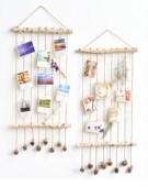 墙挂壁挂装 饰麻绳垂吊夹子挂件照片墙天然白桦木照片夹幼儿园花店