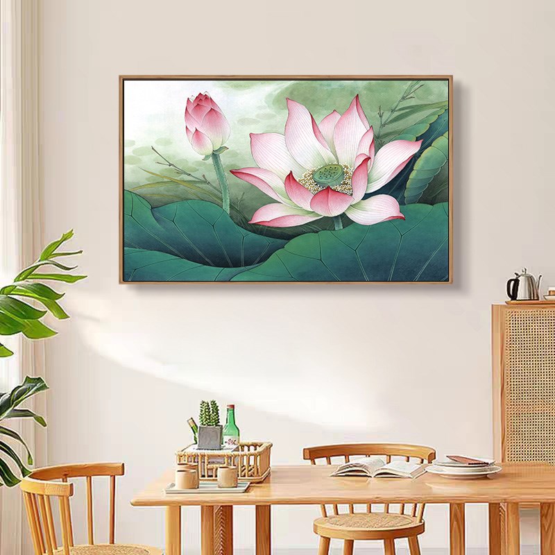 荷花净秽图挂画卫生间装饰画方形客厅餐厅餐桌墙面壁画厕所莲花图图片