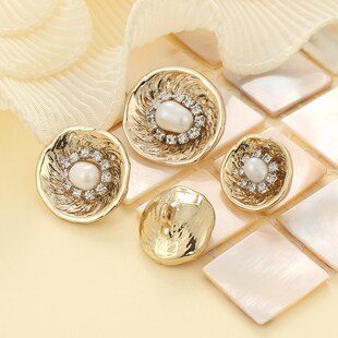 天然真珍珠金属纽扣高档精致法式时装大衣毛衣扣子衣服装饰配件