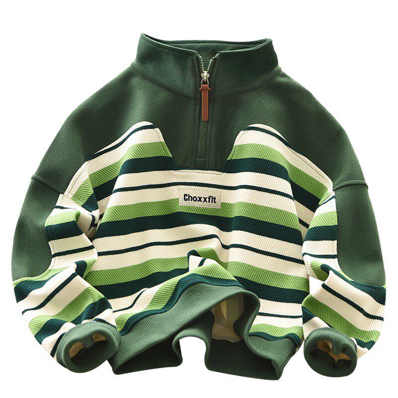 男童卫衣春秋季立领条纹2024新款儿童洋气上衣中大童休闲套头衫潮