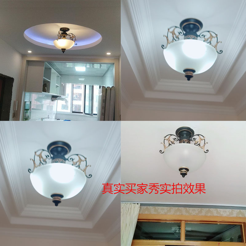 欧式复古阳台楼梯间美式简约过道灯铁艺个性入户门厅玄关半吸顶灯