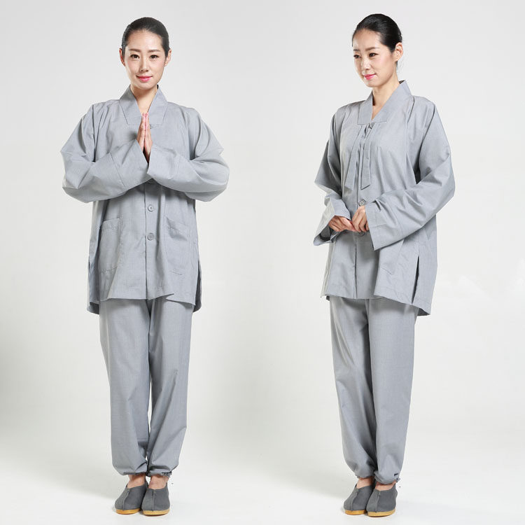 居士服套装传统布扣盘扣中式禅修服海青女款僧服灰色春夏秋冬季