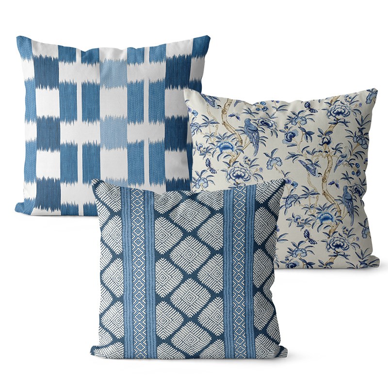 美式沙发抱枕蓝色简约风格沙发靠垫客厅卧室床头大靠背双面不含芯