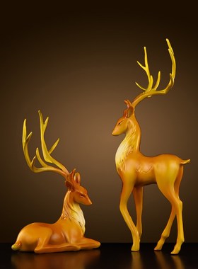铜鹿摆件纯黄铜一对梅花鹿雕塑客厅卧室办公室饰品一路有你工艺品