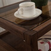 北美黑胡桃木床头柜北欧简约卧室储物柜小收纳柜带抽屉钢化玻璃