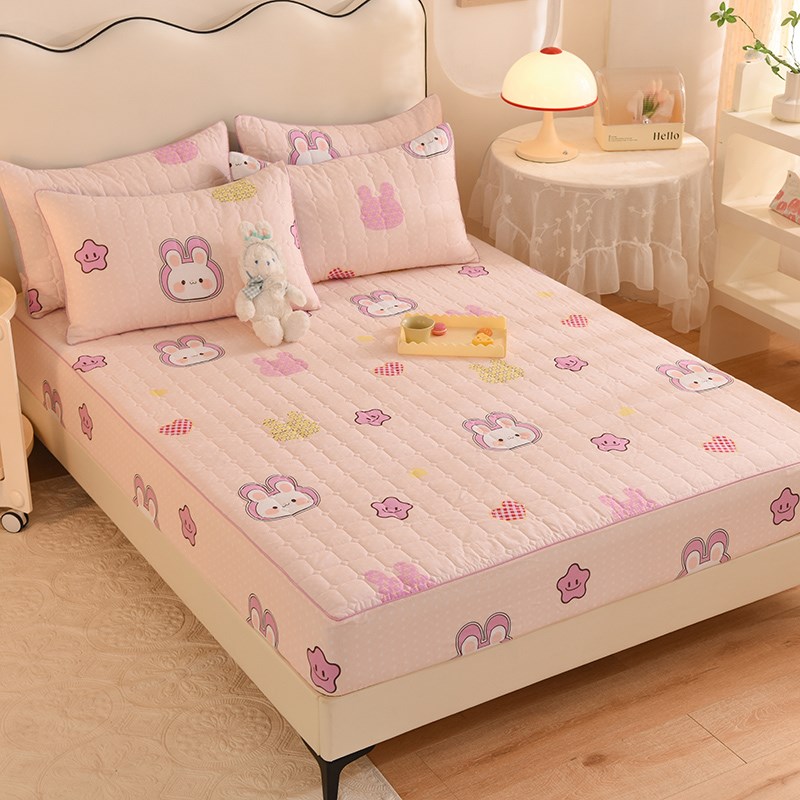 加厚纯棉全棉夹棉被套四件套冬夏两用儿童卡通可爱床单床裙床笠款