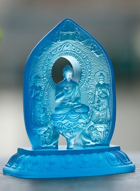 琉璃东方三圣佛像车摆摆件家用供奉客厅日光月光菩萨药师家用摆件