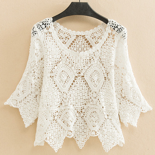 大码 针织衫 空调罩衫 套头配裙子外搭网衫 防晒衣女 夏装 短款 镂空薄款