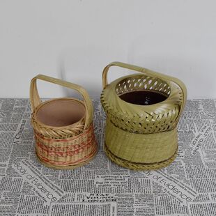 湘西传统竹编烘笼冬季户外钓鱼烤碳火取暖用具移动小竹笼装饰道具