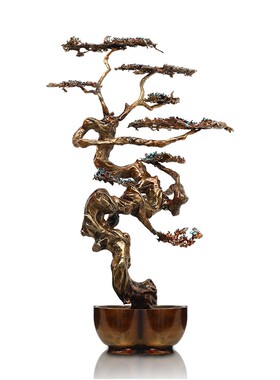 佐森 月下松风 铜桌面艺术品迎客松客厅摆件酒柜家居装饰品创意
