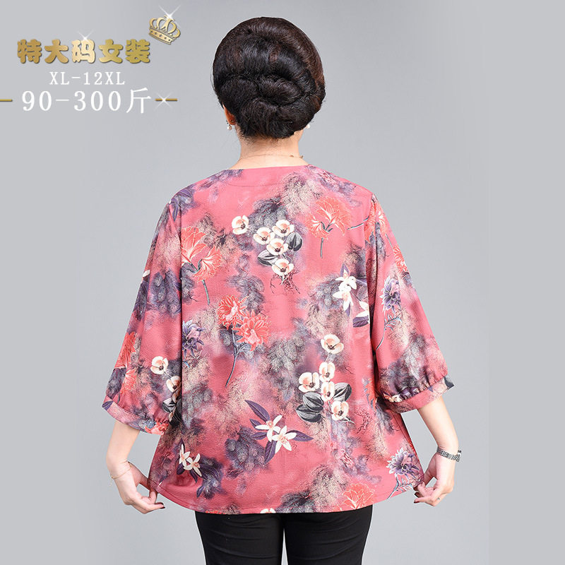 胖老太太加肥加大码夏装200斤中老年女装小衫上衣T恤胖妈妈老年人