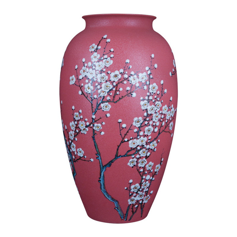 景德镇陶瓷花瓶中式 客厅 插花珍珠釉梅开五福大师收藏品瓷器摆件