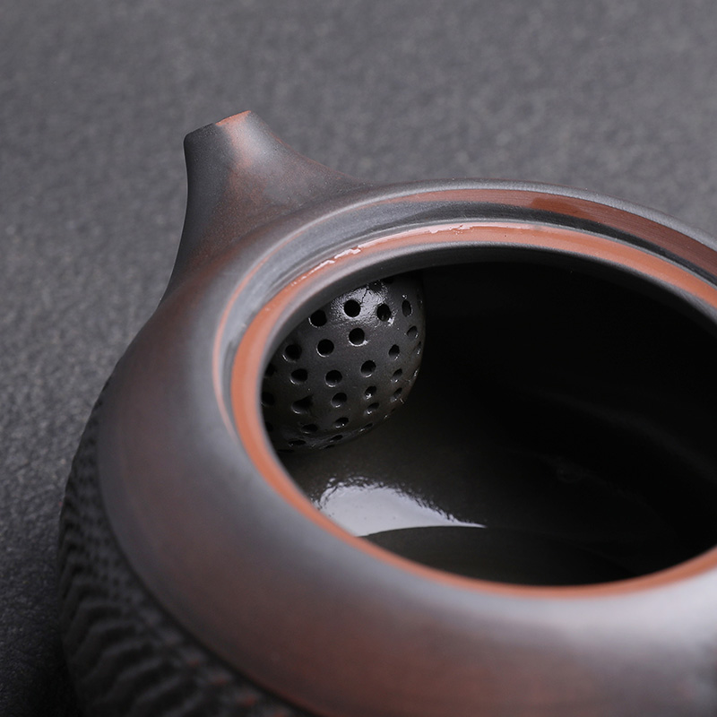 建水紫陶茶壶陶瓷西施壶手工跳刀单壶功夫茶具家用紫砂壶侧把壶