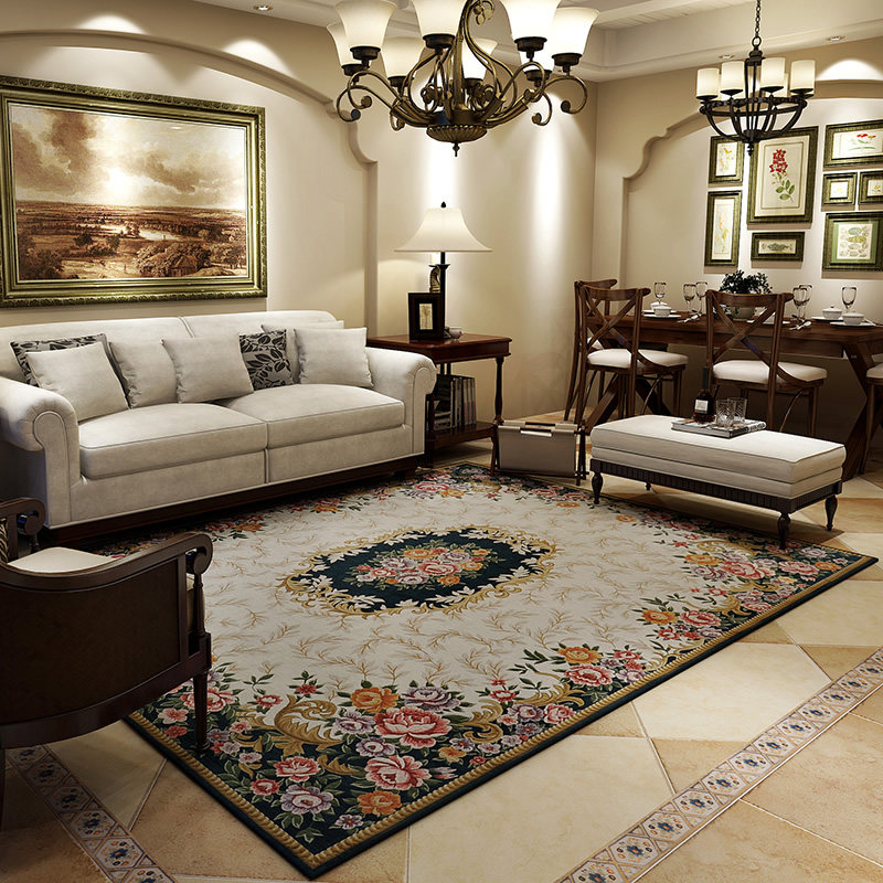 欧式客厅地毯卧室欧美编织婚房房间家用茶几垫轻奢大面积进门入户