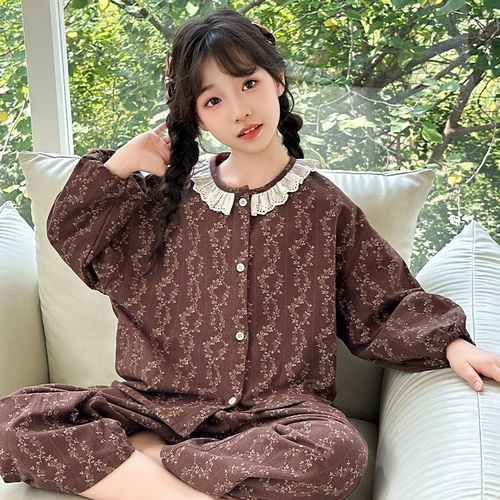 女童睡衣春秋季纯棉2025新款初中生甜美女孩中大童高端儿童家居服