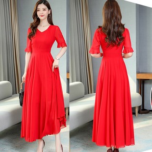 大红色沙滩裙女夏季新款时尚气质显瘦敬酒服新娘小礼服长款连衣裙