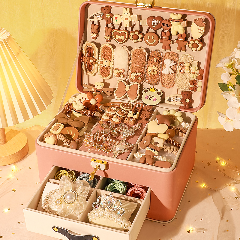 儿童发饰礼盒女孩新年发卡头饰套装小公主发夹皮筋女生首饰盒女童