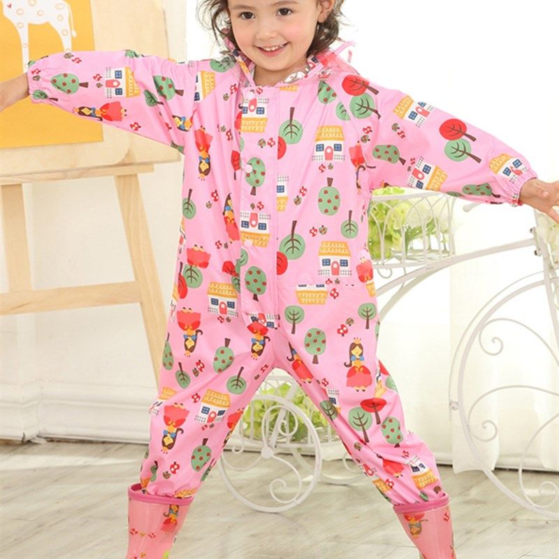 连体儿童雨衣男童女童大帽檐宝宝卡通防水雨衣轻薄透气幼儿园雨披