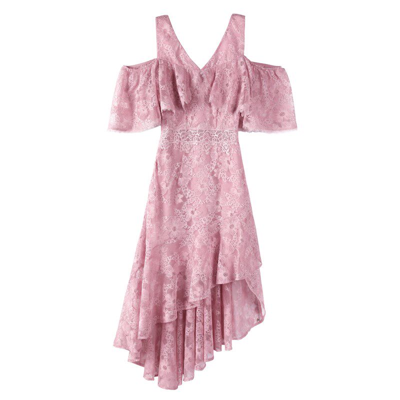 今年流行夏天裙子很仙的法国小众连衣裙法式桔梗裙粉色蕾丝长裙女