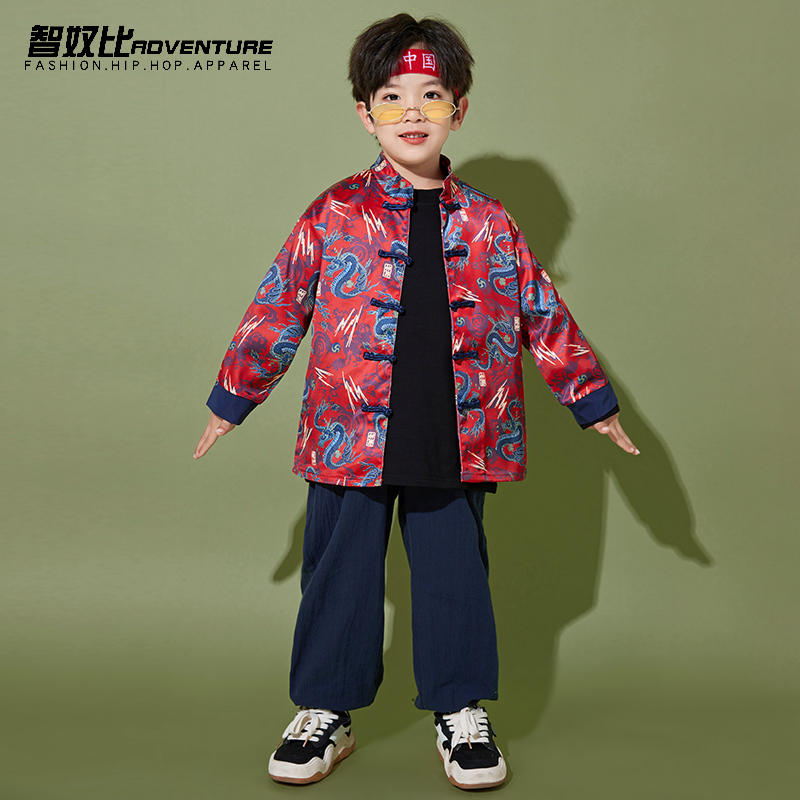 儿童国潮汉服男童唐装中国风套装女童旗袍合唱服元旦啦啦队演出服