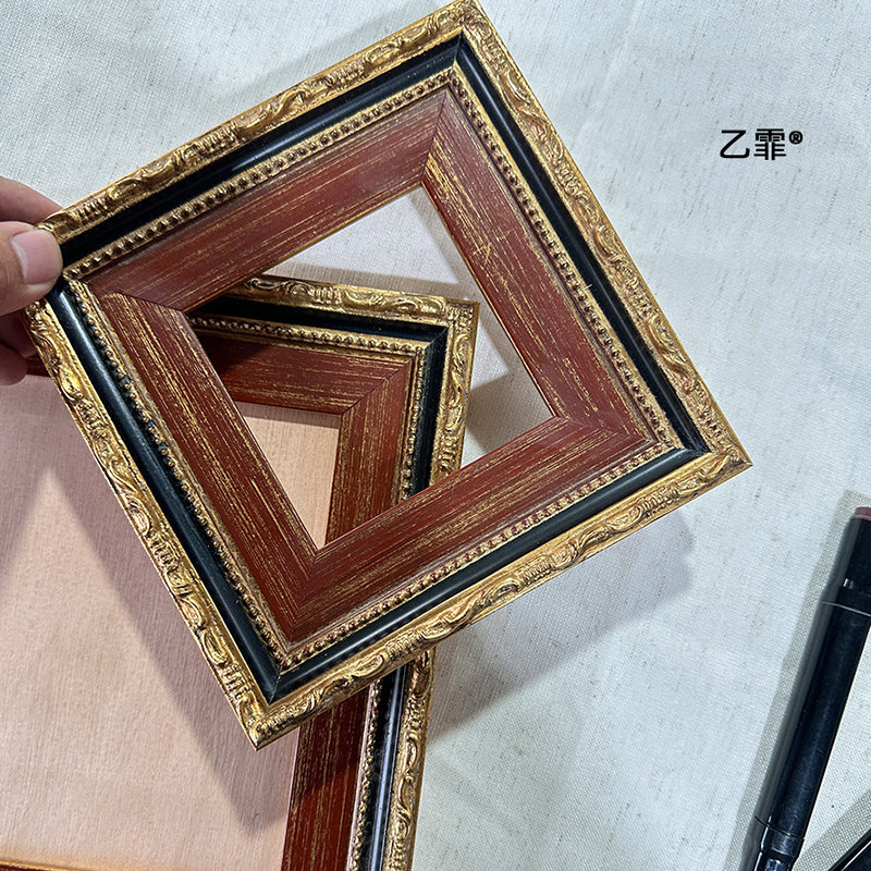 乙霏家居美式法式欧式45mm中古金花红色油画拼图装裱实木相框画框