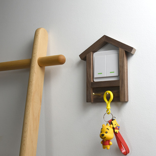 黄铜带挂钩开关贴墙贴家用保护套黑胡桃木开关套插座贴开关装饰贴