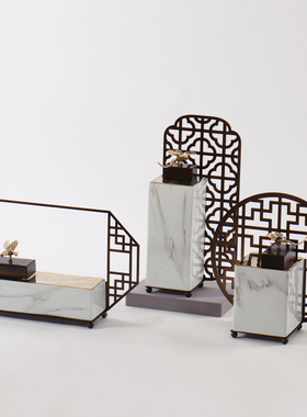 新中式禅意书房博古架陶瓷工艺品屏风摆设样板房酒店玄关软装摆件