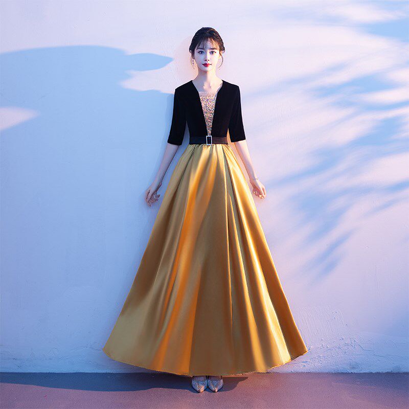 大合唱团演出服女长裙成人诗歌朗诵红歌比赛宴会主持人气质晚礼服