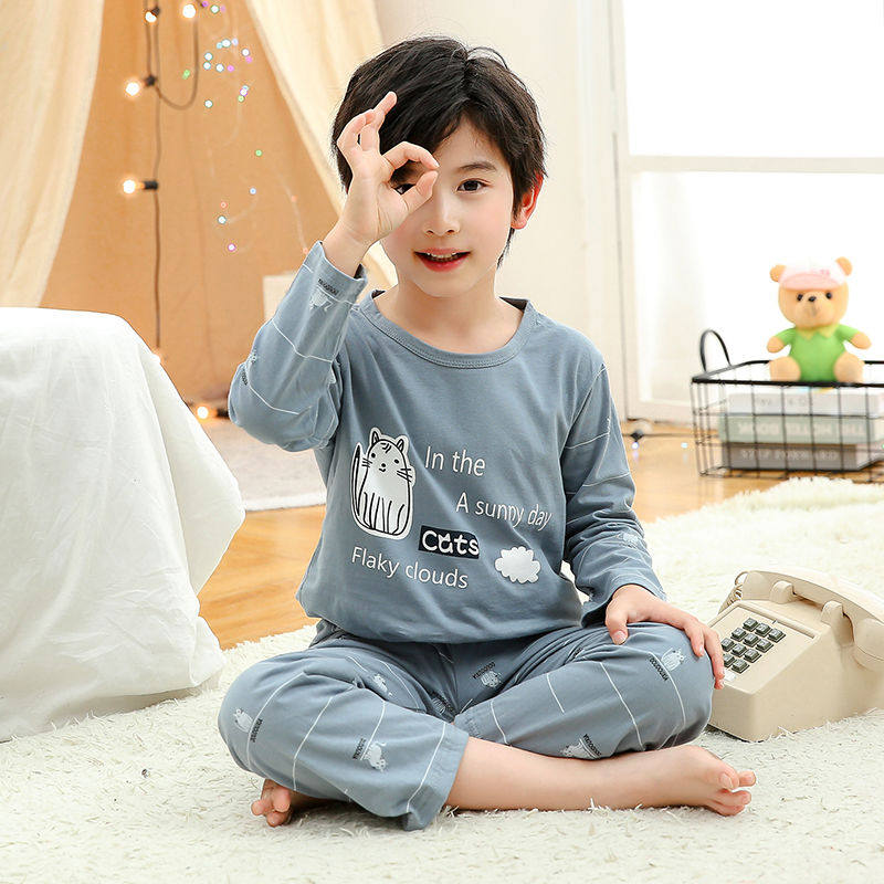 儿童睡衣春夏男童男孩秋款纯棉家居服套装长袖长裤棉质夏季中大童,童装/婴儿装/亲子装,家居服套装,淘宝优惠券,粉丝福利购,淘宝优惠卷