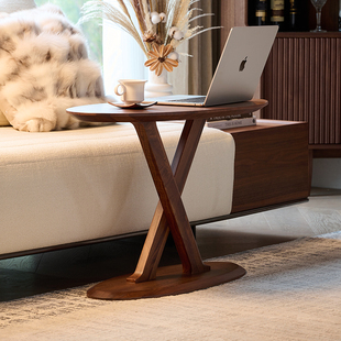 北美黑胡桃木角几纯实木沙发边几边桌高端客厅椭圆形小茶几小桌子