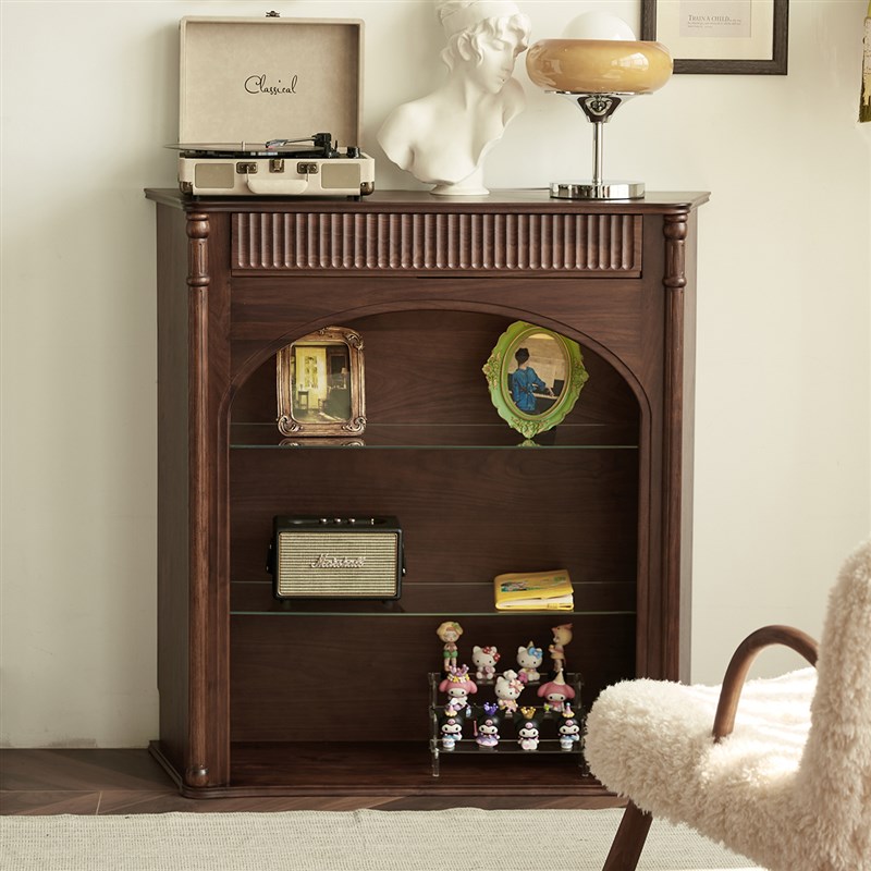 物应复古壁炉柜民宿装饰柜法式欧式简约壁炉架置物黑胡桃木家具
