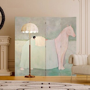 奶油风高级感艺术屏风隔断客厅折叠移动沙发背景装饰遮挡法式现代