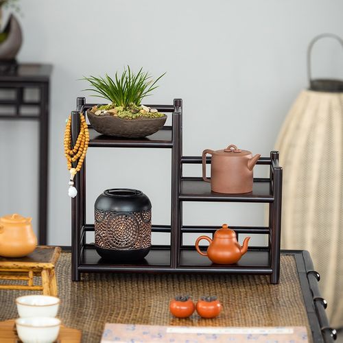 茶具架桌面台式功夫杯茶叶茶壶配件摆放置物收纳竹制高档小博古架