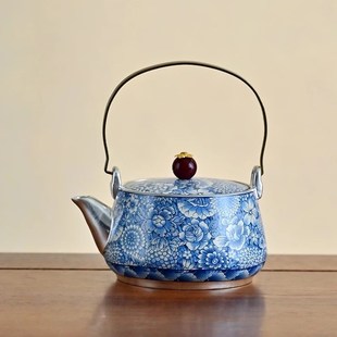 银壶青花万花f提梁壶茶具茶道送礼收藏古风雅致泡茶壶套装